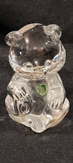 Fenton Glass Teddy Bear Green Heart August Figurine Vintage ...