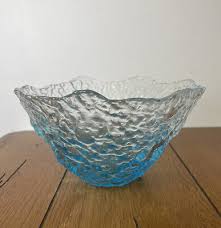 Scandinavian Iceberg Bowl Textured Glass Clear Blue Bottom | eBay