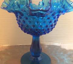 Fenton Blue / Aquamarine Hobnail Ruffled Pedestal Compote ...
