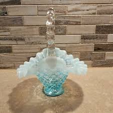 Beautiful 6" Fenton Hobnail Blue Opalescent Small Basket ...