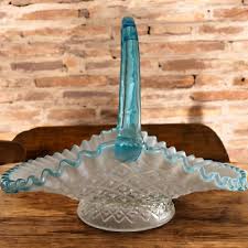 12" Fenton Art Glass Diamond Lace Blue Opalescent Footed ...