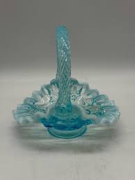 Vintage Fenton Glass Blue Opalescent Embossed Grape Basket 6 ...