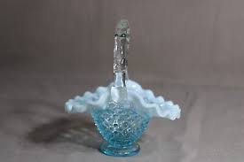 1 Fenton Blue Ruffled Basket With Clear Handle In The ...