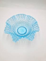 Vintage 1940s Fenton Art Glass 11" Opalescent Aqua Blue ...
