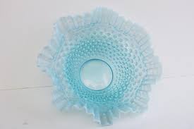 vintage Fenton blue opalescent hobnail glass brides basket ...