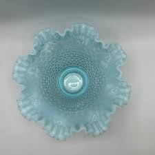 Fenton Blue Opalescent Hobnail Ruffled Edge Bowl, 8