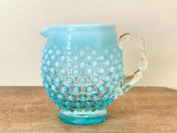 Vintage Fenton Blue Opalescent Hobnail Pitcher: Hand Blown ...