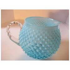 Fenton Blue Opalescent Hobnail Squat Jug. For Sale at Ruby Lane