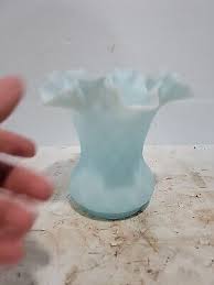 Vtg Fenton Blue Quilted Diamond Satin Glass Vase 6" | eBay