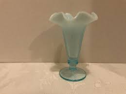 FENTON VASE FROSTED TEAL BLUE GREEN RUFFLED EDGE SHERBET ...