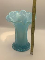 Vintage Blue Opalescent Jefferson Glass Ruffled Vase - Etsy