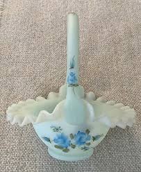 Fenton Ruffle Edge Basket With Handle Hand Painted Floral ...