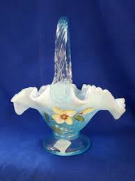 Fenton "Sand Petals on Aquamarine Opalescent Stretch Basket ...