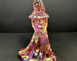 Fenton Iridescent Pink Bridesmaid Figurine, Hand Painted Floral Accents, Signed by Artist Debbie Cutshaw, Excellent Condition - Etsy