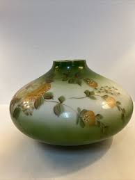 Victorian Large Hand Painted Floral Milk Glass Oil Font Lamp ...