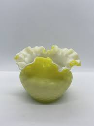 Antique Yellow “Mother-Of Pearl" Diamond Quilted Satin Glass ...