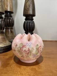 Fenton diamond quilted pink burmese glass rose bowl hand ...