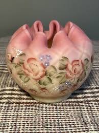 Fenton Glass Burmese Diamond Optic Rose Bowl Vase, Signed ...
