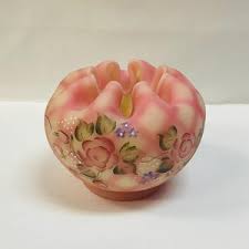 Fenton Burmese Glass Diamond Optic Rose Bowl Signed by Sally ...