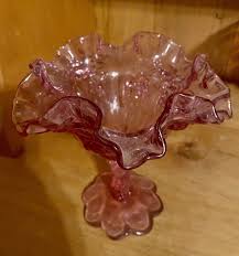 Fenton Pink Cabbage Rose Fluted Footed Compote Candy Dish ...