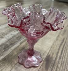 Vintage FENTON CANDY COMPOTE DISH VASE Cabbage Rose Pink ...