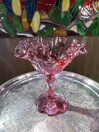 Vintage Fenton Glass Cabbage Rose Ruffled Comport - Dusty ...