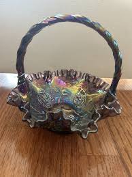 Beautiful Amethyst Fenton Glass Iridescent Ribbon Candy Hummingbird Basket | eBay