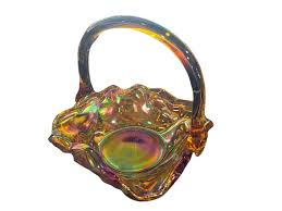 Murano Carnival Glass Basket, Carnival Glass Basket, Glass Baskets, Collectible Glass Baskets, Collectible Murano Style Glass,carnival Glass - Etsy