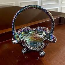 Fenton Plum Carnival Glass Basket With Ruffled Edge - Etsy Denmark