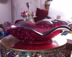 Ruby Red Six Petal Art Glass Console Bowl - Etsy