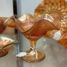 Marigold carnival glass ruffled compote · Whatnot: Shop, Sell, Connect