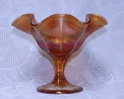 Vintage Handmade Dugan Glass Co. Made This Peach Opal Footed Carnival Glass Bowl With the Raindrop Pattern Top, Keyhole Pattern Underside - Etsy