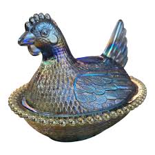 Hen on Nest Carnival Blue Iridescent Dish & Lid Chicken | eBay