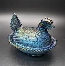 Vintage Rare Blue Carnival Glass Hen on Nest by Indiana Glass - Stunning Hues | Lidded Trinket or Candy Dish |collectible Glass Gift - Etsy
