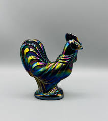 Fenton - Amethyst/plum Carnival Glass Rooster - Large Three ...