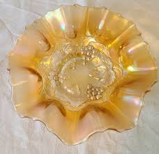 Vintage Marigold Carnival Glass Iridescent Grape & Leaf Ruffled 7 1/4-Inch Bowl | eBay Australia