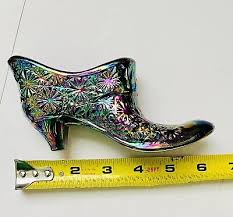 LE Smith Button & Daisy Amethyst Carnival Glass Shoe Slipper ...