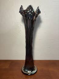 Vintage Fenton Carnival Glass April Showers Cobalt Blue Base Iridescent 13” Swung Vase Excellent Condition - Etsy