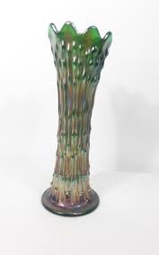 Fenton Carnival Glass Green Vase "April Showers" or "Raindrop" 9-3/4" tall Vtg. | eBay