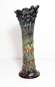 Antique Fenton April Showers Green Carnival Glass Vase 11" | eBay