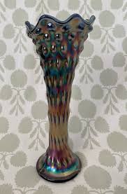 Fenton Carnival Glass Rustic Cobalt Blue Base Hobnail Stretch 9.5" Vintage Vase | eBay