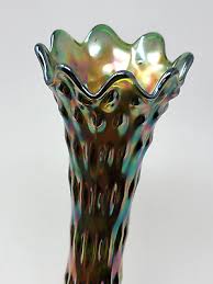 Antique 11" Fenton Rustic Variant Green Carnival Glass Stretch hobnail type Vase | eBay Australia