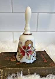 Fenton Christmas Bell White Custard Ceramic Poinsettia ...