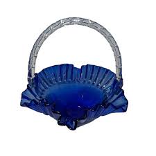 Cobalt Blue Glass Basket w/ Ruffled & Crimped Edge and Clear ...