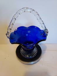 Vintage Cobalt Blue Art Glass Basket With Applied Handles | eBay