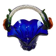 Late 20th Century Vintage Murano Cobalt Blue Glass Basket ...