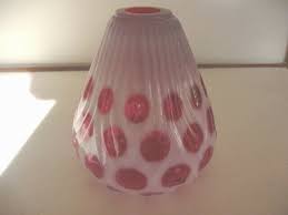 FENTON CRANBERRY OPALESCENT COIN DOT RIBBED GLASS OIL LAMP ...
