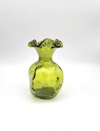Vintage Northwood Fenton Avocado Green Coin Dot Ruffled Edge Vase - Etsy