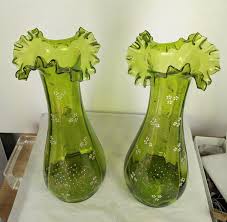 Pair of Victorian Enameled Glass Vases For Sale at 1stDibs