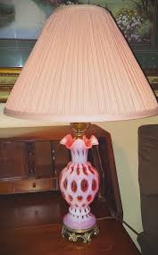 1950's Cranberry Coin Dot Vase-style Table Lamp w/ Pink ...